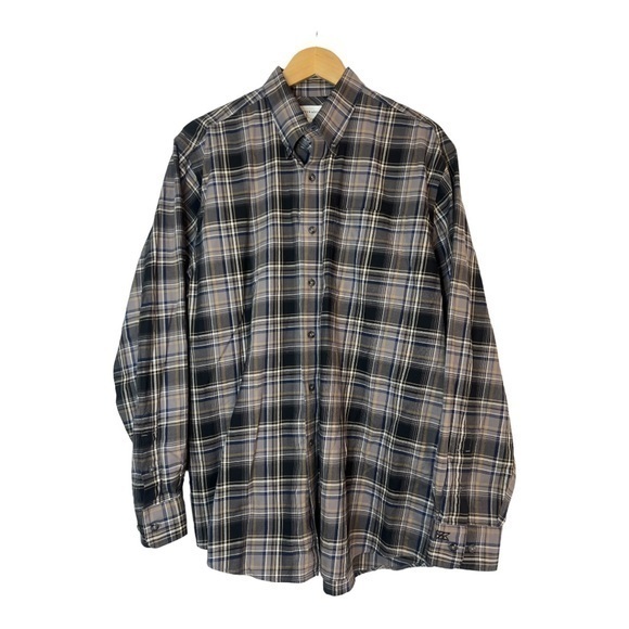 Cutter & Buck Mens Long Sleeve Large Brown/Blue Plaid Button Down - Picture 3 of 5